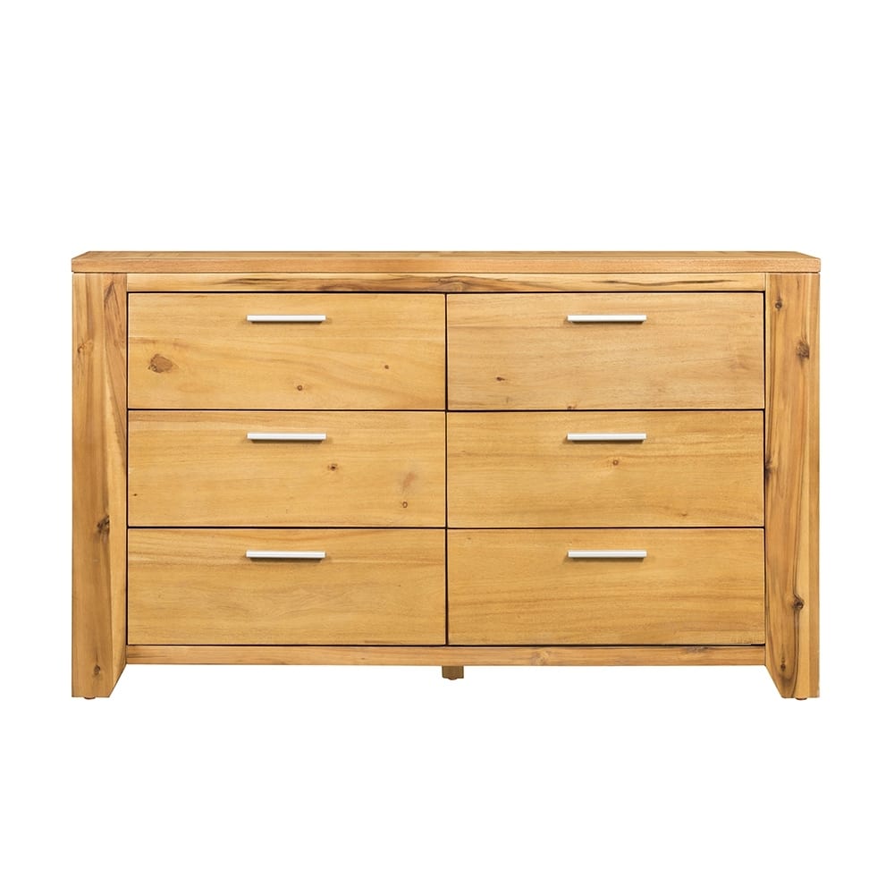 6-Drawer Solid Wood Double Dresser with Metal Handle for Bedroom, Living Room