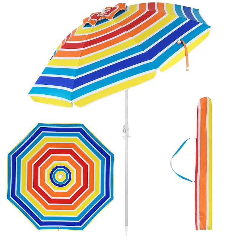Costway 6.5 FT Patio Beach Umbrella Sun Shade Tilt Aluminum Sports