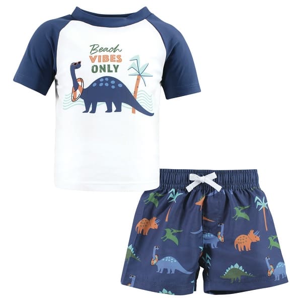 slide 1 of 1, Hudson Baby Boys Swim Rashguard Set, Beach Vibe Dino Beach Vibe Dino - 2T