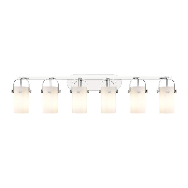 Innovations Lighting Pilaster II Cylinder - 6 Light 7" Wall-Mounted Bath Vanity Light - Polished Chrome/Matte White