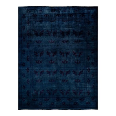 Overton Hand Knotted Wool Vintage Inspired Modern Contemporary Overdyed Navy Area Rug - 8' 0" x 10' 0"