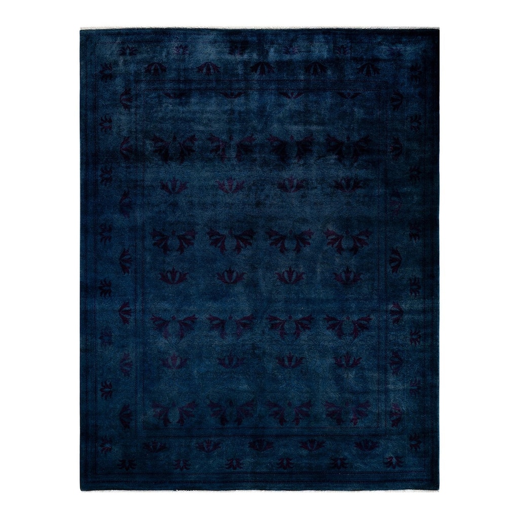 Overton Hand Knotted Wool Vintage Inspired Modern Contemporary Overdyed Navy Area Rug - 8' 0" x 10' 0"