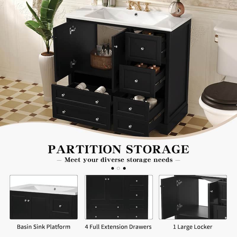 36-inch Bathroom Vanity with Sink, Solid Wood Freestanding Bathroom Vanities