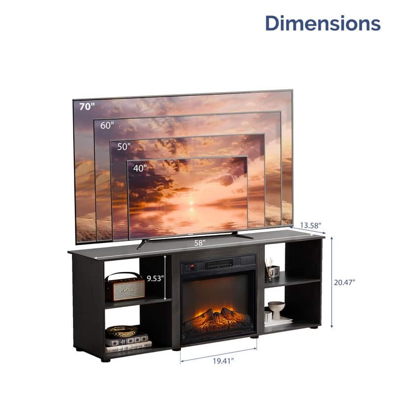Farmhouse 58'' TV Stand For Tvs Up To 70'' With Electric Fireplace and Adjustable Shelves