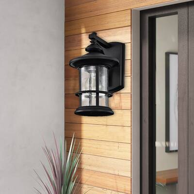 Black Plug-in Outdoor Wall Lantern Sconce Porch Light With Clear Glass(2-Pack)