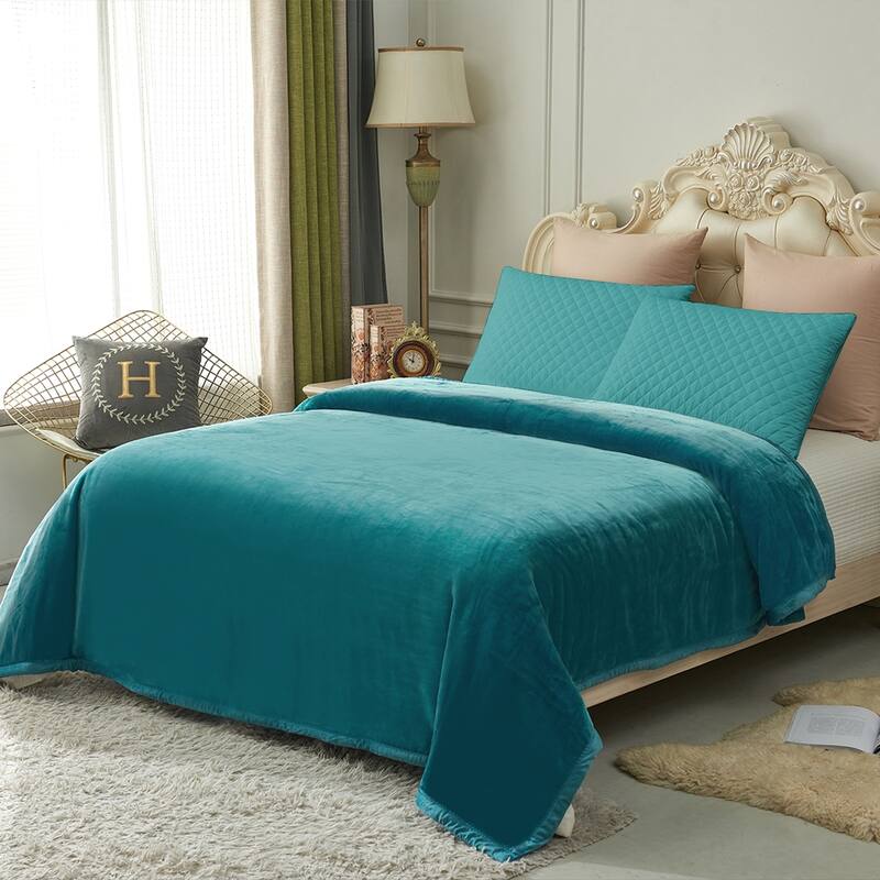 Thicken Reversible Solid Mink Fleece Blanket Fuzzy Cozy Bed Blanket for Couch Camping - 79" x 91"- 3.5 LB - Teal
