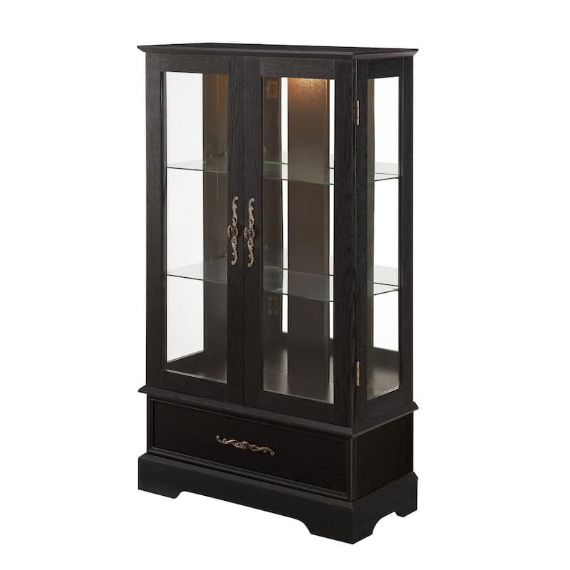 GDF Studio - Lighted Curio Cabinet with Adjustable Shelves and Built-In Drawer.