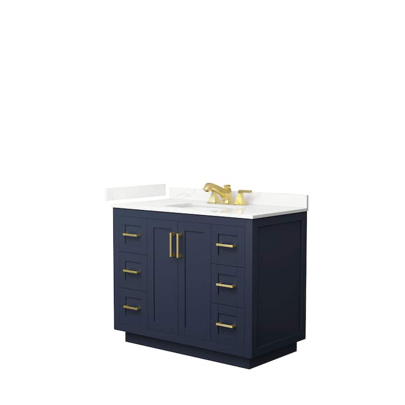 Miranda 42-inch Single Vanity, Quartz Top - Dark Blue, Gold Trim, Giotto Quartz Top
