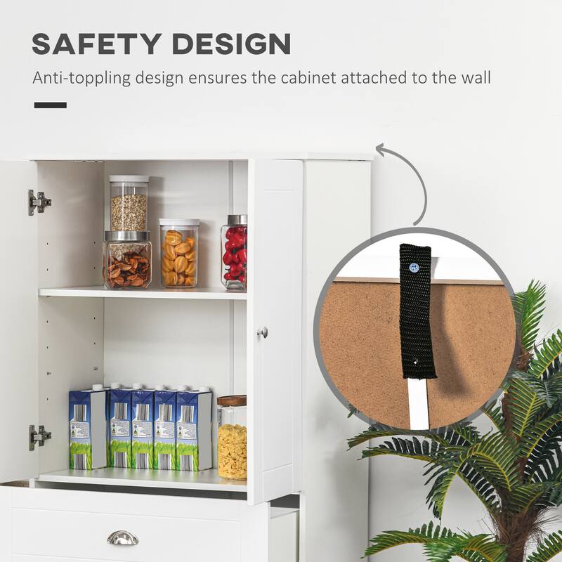 Modern Storage Cabinet with 1 Center Drawer and 3 Adjustable Shelves for Kitchen