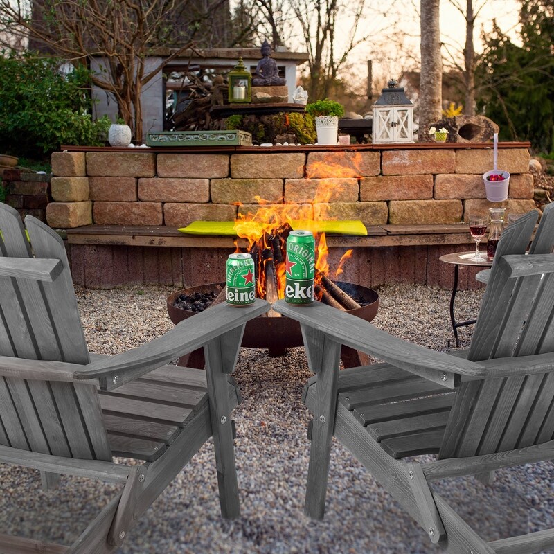Outdoor Folding Adirondack Chair Set of 2 Wood Fire Pit Chairs