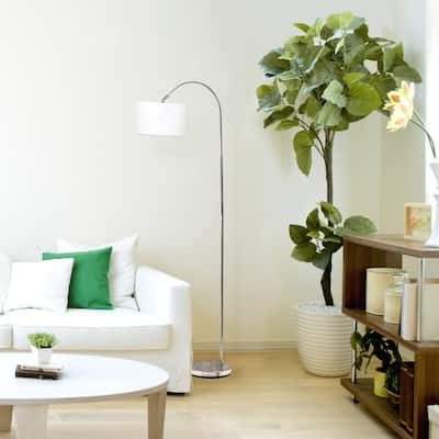 Strick & Bolton Rubens Arched Brushed Nickel White Shade Floor Lamp