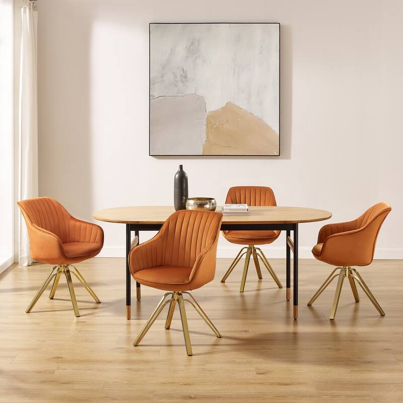 Art Leon Set of 2 Velvet Swivel Dining Chair with Golden Legs
