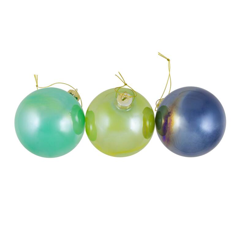 Shiny Glass Ball Christmas Ornaments - 3" (80mm) - Blue, Green and Teal - 6ct