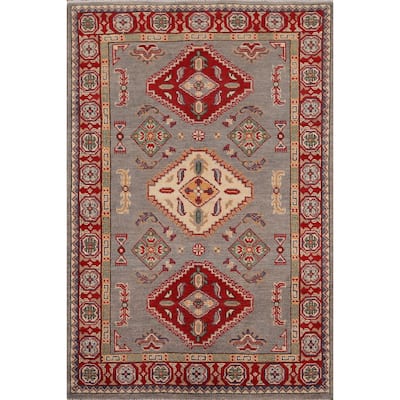 Geometric Kazak Oriental Accent Rug Handmade Entryway Wool Carpet - 3'3" x 4'11"