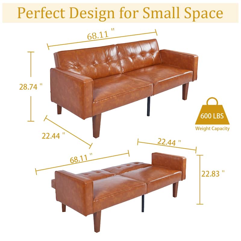 68 in. Twin Size Convertible Sofa Bed Couch w/ Tufted Adjustable Backrest, 5 Colors Optional - 22.44"D x 68.11"W x 28.74"H