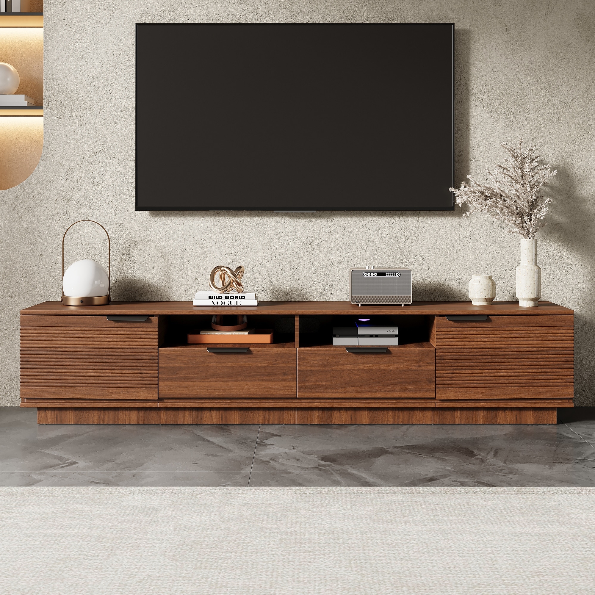 78-Inch TV Stand for TVs up to 85", Entertainment Center TV Media Console Table with Deep Drawer and Cabinets