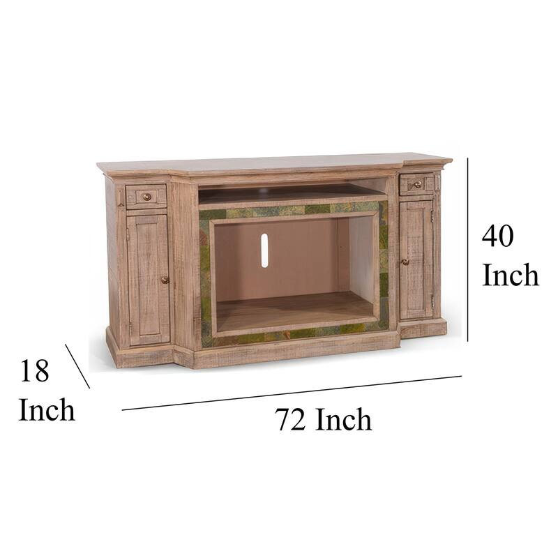 Desy TV Media Entertainment Console, Slate Inlay Light Brown 72 Inch