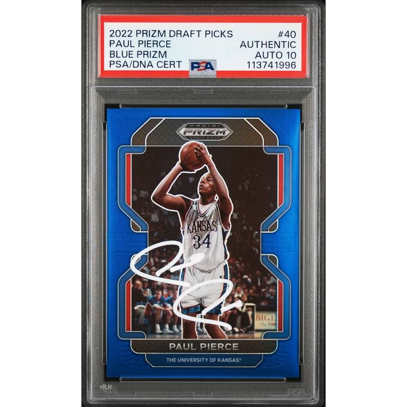 Paul Pierce 2022 Panini Prizm Blue Signed Card #40 Auto Graded PSA 10 100/199 - 8' x 11'