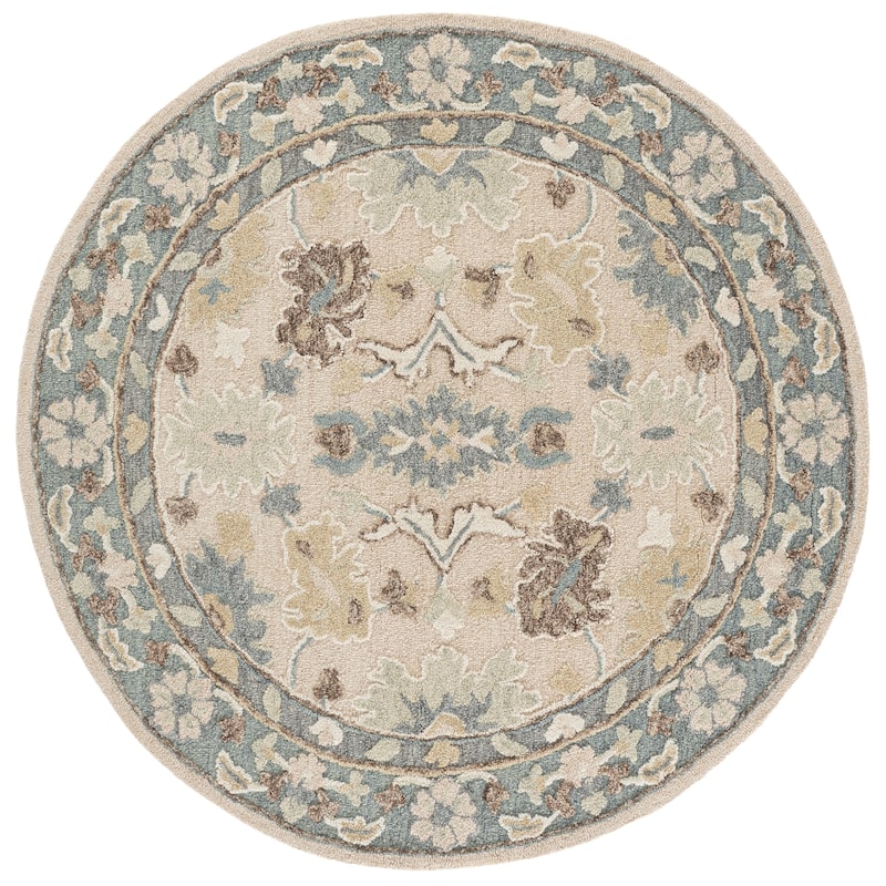 SAFAVIEH Handmade Ebony Viktorya Wool Rug - 6' Round - Beige/Grey