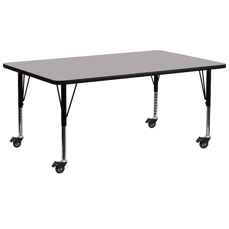 Mobile 30''W x 72''L HP Laminate Activity Table - Adjustable Short Legs - Gray
