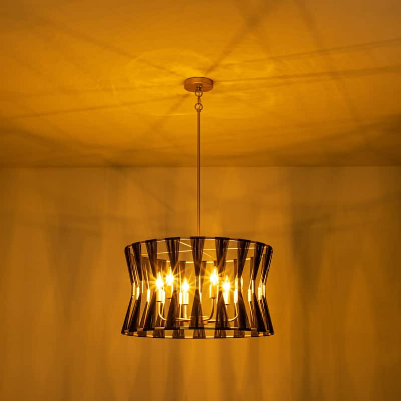 6-Light 23.6" Farmhouse Boho Hand-Woven Ivory Rope Tapered Fabric Drum Chandelier