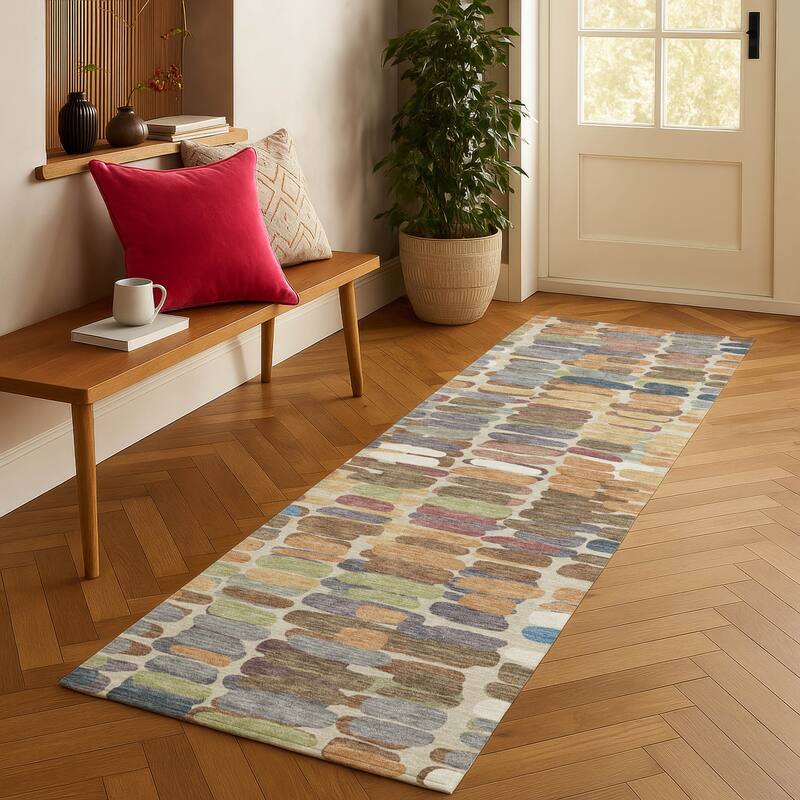 Machine Washable Indoor/ Outdoor Modern Caps Chantille Rug