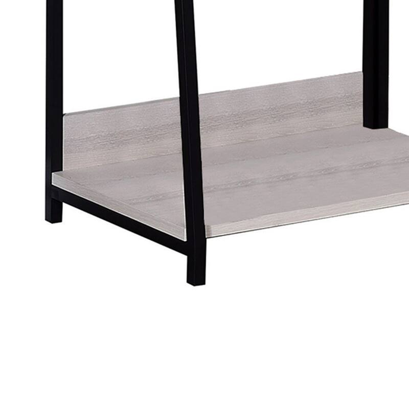 Wooden Frame Bookshelf with 5 Open Compartments, Washed White and Black