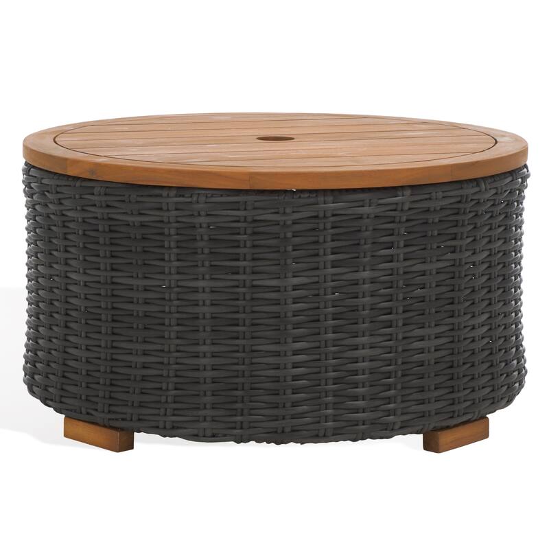 SAFAVIEH Couture Anguilla Wicker Indoor/Outdoor Storage Coffee Table (Fully Assembled) - 26"W x 26"D x 14"H - Dark Grey