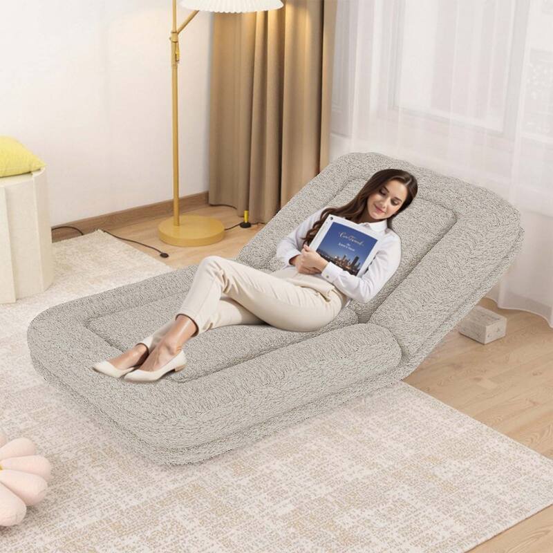 Sleek Modern Design Folding Sofa Chair with 5 Adjustable Positions for Gaming,Meditation,and Relaxation - Beige-Teddy