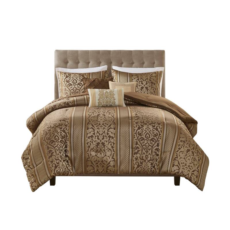 GDF Studio - Seraphina Jacquard 6-Piece Comforter Set with Decorative Throw Pillows