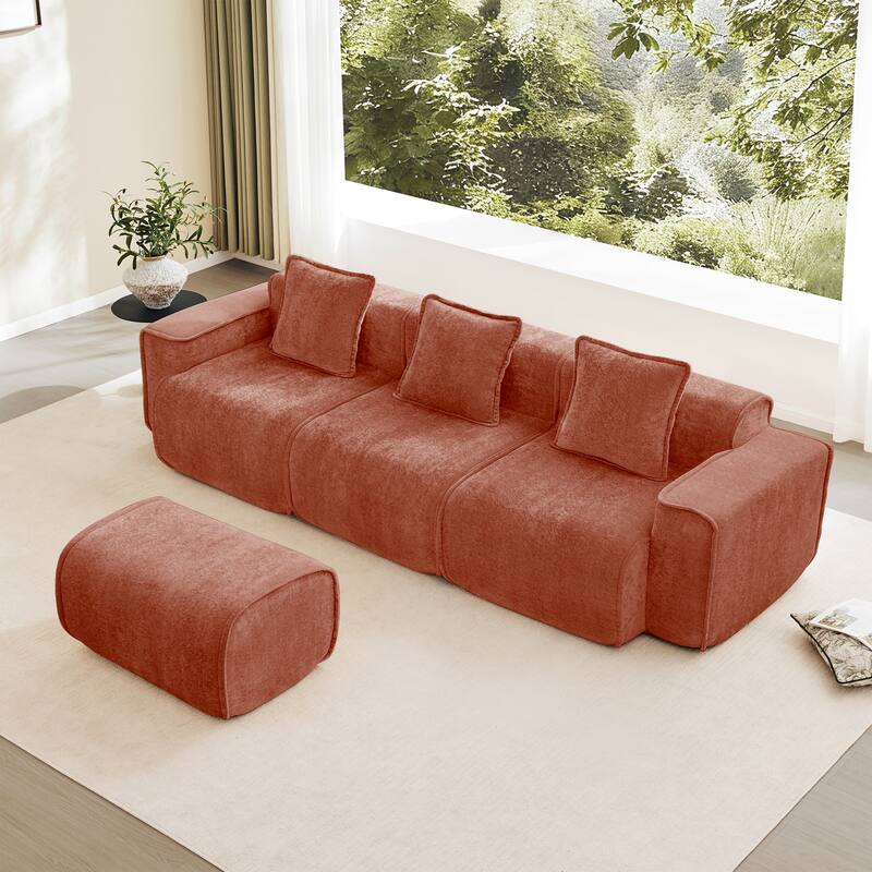 GDFStudio - Streamlined Velvet 3-Seater 108.66" L-Shaped Modular Boneless Sofa with Ottoman
