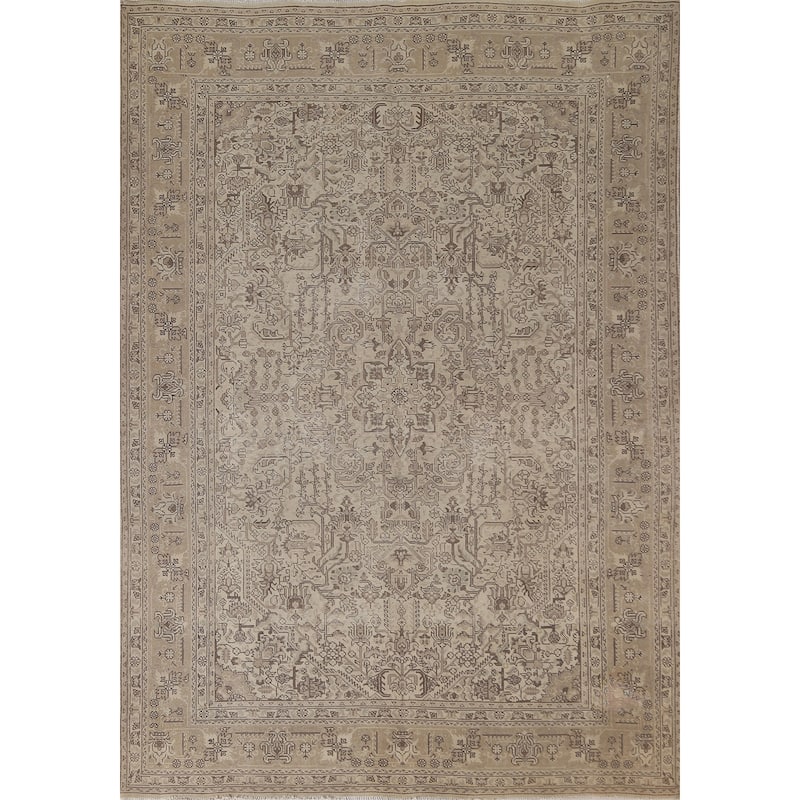 Distressed Geometric Tabriz Persian Vintage Rug Handmade Wool Carpet - 6'9" x 9'7"