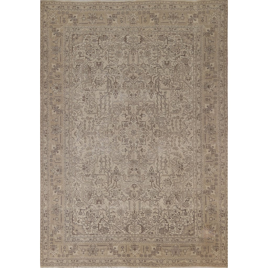Distressed Geometric Tabriz Persian Vintage Rug Handmade Wool Carpet - 6'9" x 9'7"