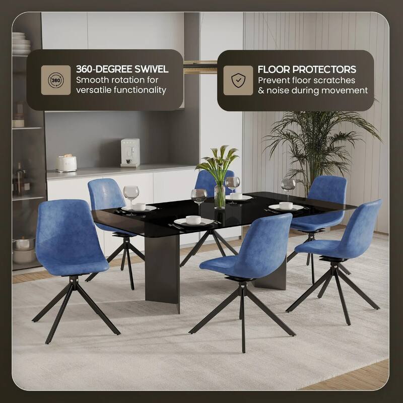 Markley Leather Dining Chair 360 Degree Swivel with Iron legs Modern Accent Side Chair Set of 2