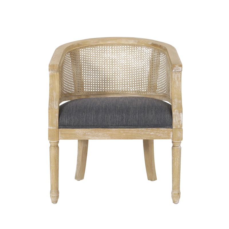 Roomfitters Natural Rattan Barrel Accent Chair, Cane Woven Backrest with Upholstered Seat