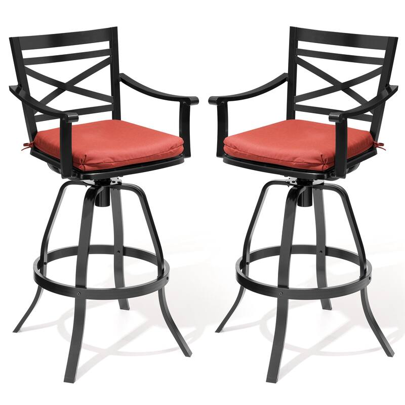 Outdoor Aluminum Swivel Bar Stools with Sunbrella Cushion - Red Cushion - 2PC