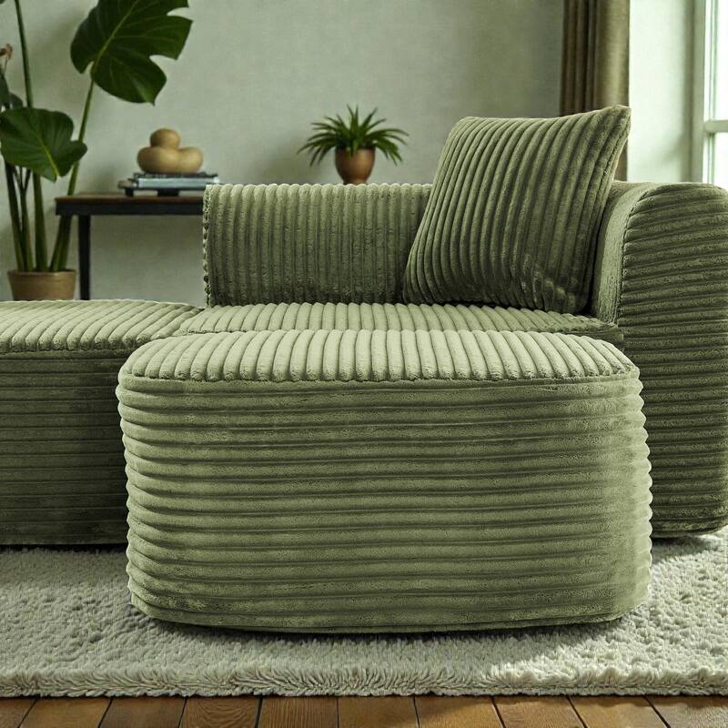 114" Cloud Sectional Couch with L Shape Chaise, Modular Corduroy Sofa with Movable Ottoman, No Assembly