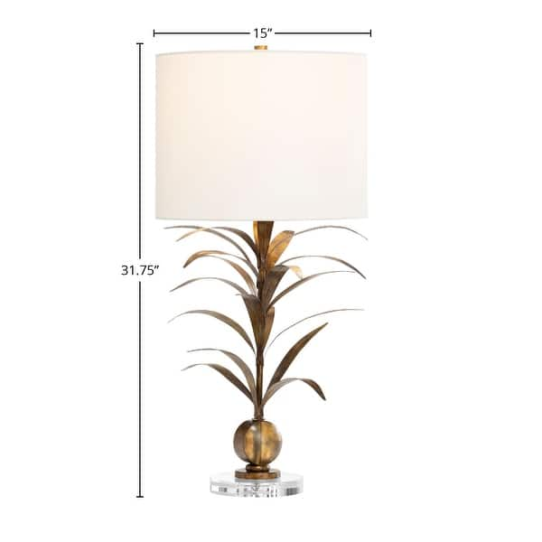 Mandalay 3-way Palm Fronds Metal Table Lamp With White Linen Shade 