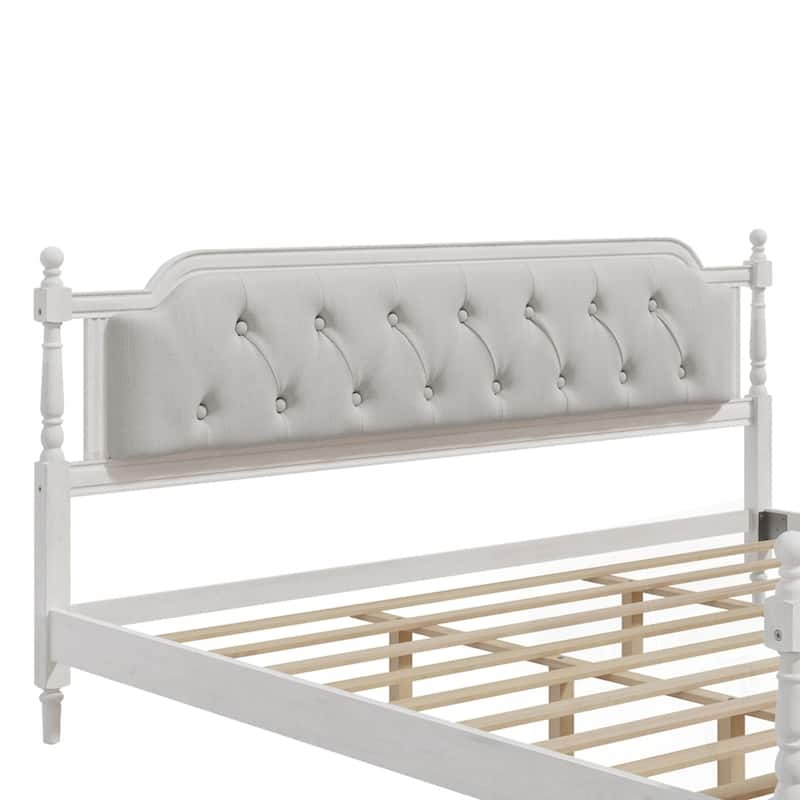 Traditional Style Upholstered Tufted Headboard Wooden Bed Frame