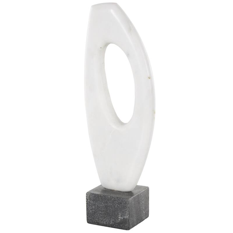 White Marble Angled Cutout Abstract Decorative Sculpture with Black Block Base
