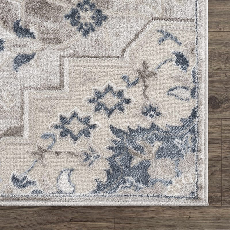Hauteloom Calum Living Room, Bedroom Area Rug - Farmhouse - High Pile - Pink,Gray - 7'9" x 9'6"