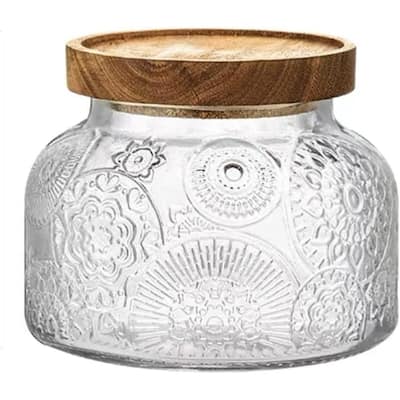 Glass Food Storage Jar With Sealed Wooden Lid