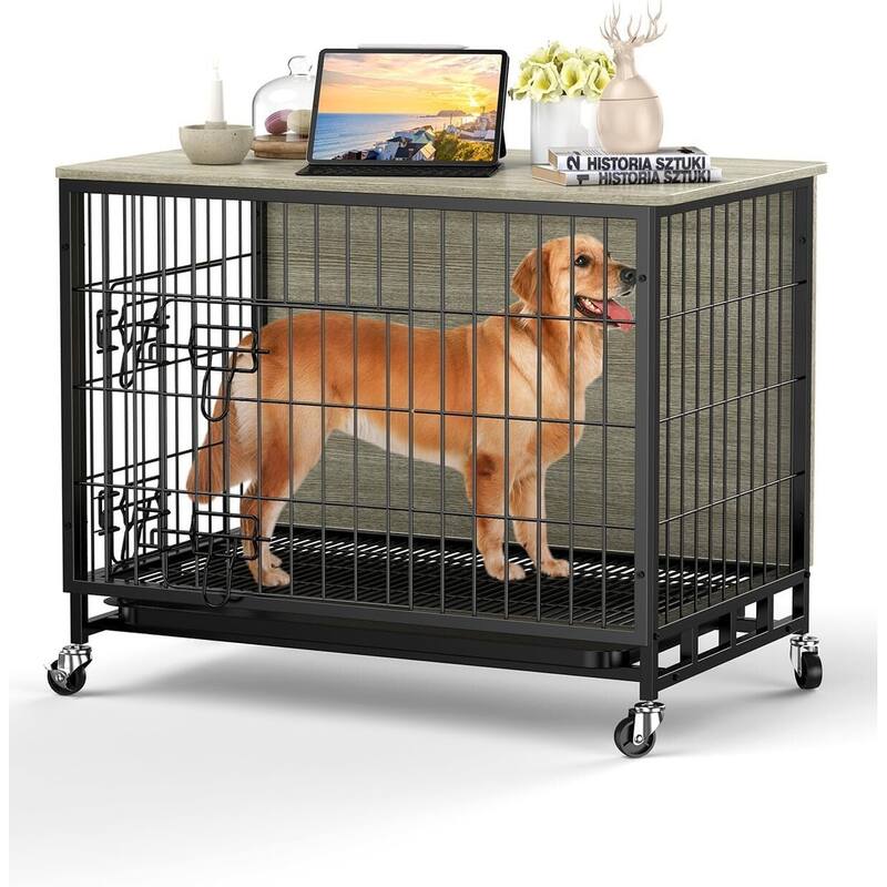 Dog Crate Furniture, 27" Dog Kennel End Table - Grey