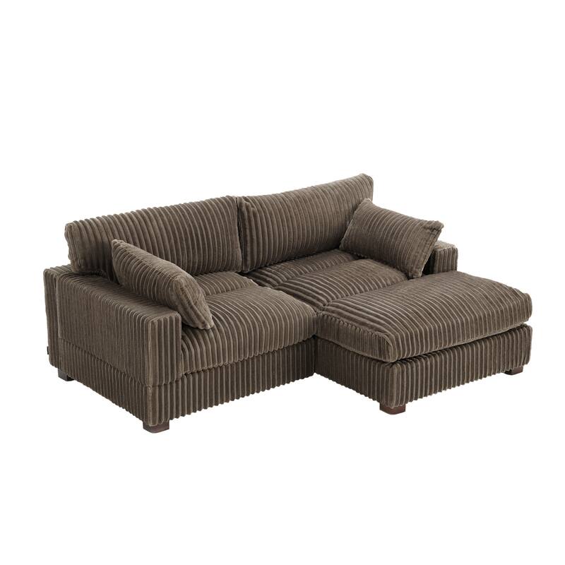 Plush Corduroy Upholstered Modular Sectional Sofa with Chaise