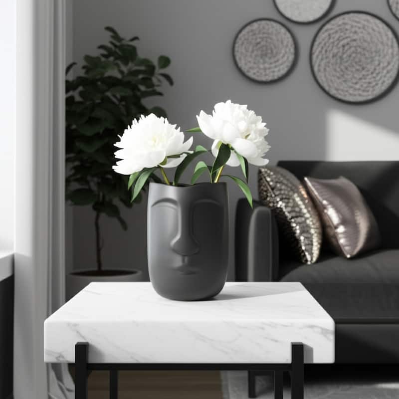 6" Ceramic Planter Vase, Face Design Vase in Black Planter Pot for Succulents and Plants, Indoor or Outdoor Ceramic