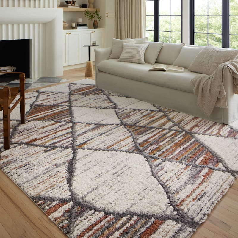 Alexander Home Modern Kenya Shag Area Rug - 9' 3" x 13' - Ivory / Fiesta - Rectangle
