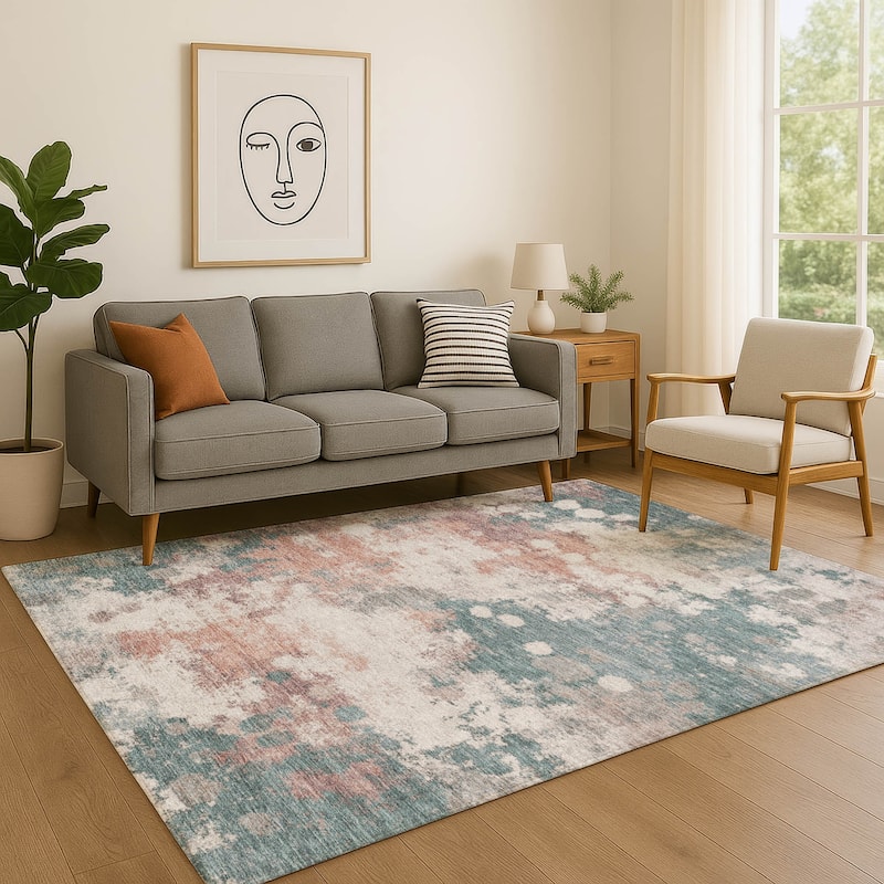 Premium Washable Super Soft Modern Splatter Mayfield Rug - Coral - 8' x 10'