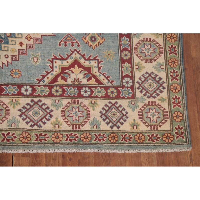 Light Blue Traditional Kazak Area Rug Hand-Knotted Wool Carpet - 6'10" x 10'0"