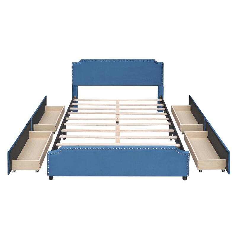 Queen Size Upholstered Platform Bed with 4 Drawers