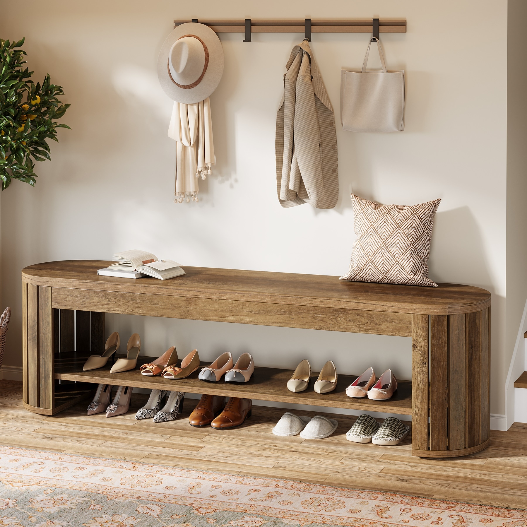 Wood Entryway Shoe Bench, Shoe Storage Bench, Bedroom Entrance Living Room End of Bed Stool Accent Bench